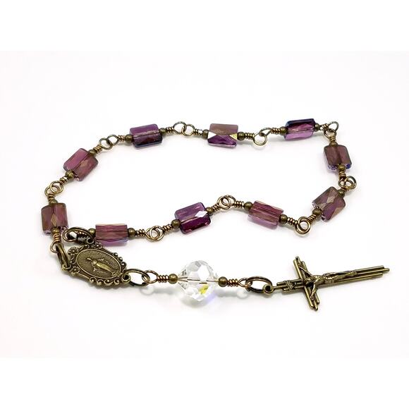 Miraculous Medal One Decade Rosary, Holy Rosary, Swarovski Purple Beads - Picture 1 of 10